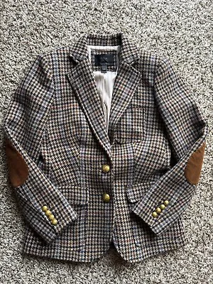 J. Crew Wool Rhodes Blazer In Houndstooth Petite Size 2P Brown F6075 • $89.99