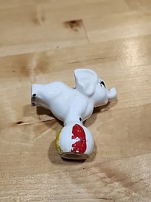 Vtg Flying White Circus ELEPHANT On BALL Miniature Bone FIGURINES Chipped Nose ¿ • $6.88