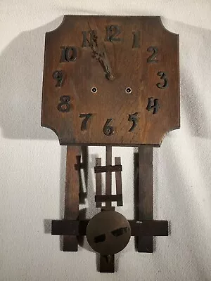 Antique 1920's Arts & Crafts Wooden Wood Mission Style Wall Clock • $285