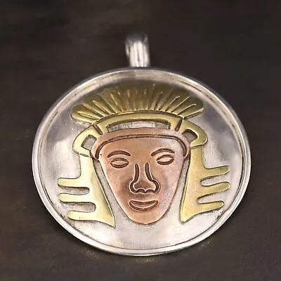 VTG Sterling Silver - MEXICO TAXCO Mayan Aztec Warrior Necklace Pendant - 40g • $31