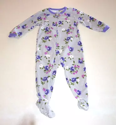 Toddler Girl's Carters Gray Floral Print Fleece Footed Pajamas 2T • $4.99