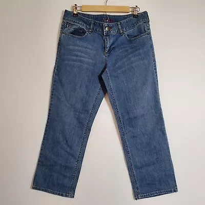 Elle Womens Jeans Size 8 Blue Straight Cut Crop Capri Distressed Denim Casual • $9.74