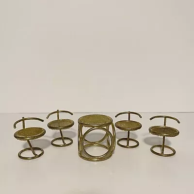 VTG Brass Metal Doll House Furniture Miniature Table Chairs Stool Kitchen Toy • $10.99