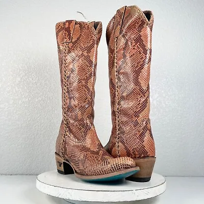 Lane PLAIN JANE Western Cowgirl Boots 7.5 Brown Snakeskin Cowboy Round Toe Tall • $170