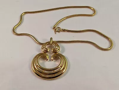 Crown Trifari Gold Tone Large Modernistic Pendant Necklace Signed Vintage • $32.99