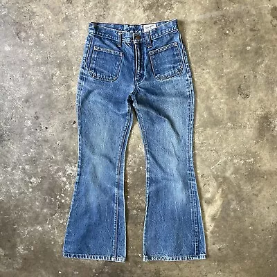 Vintage 70s Wrangler Bootcut Bell Bottom Flare Jeans Size 29x28 Dark Wash Sailor • $185