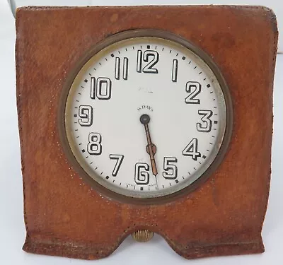 Early 1900s Extra Large Goliath 8 Day Travel Clock In Leather Case. • $199