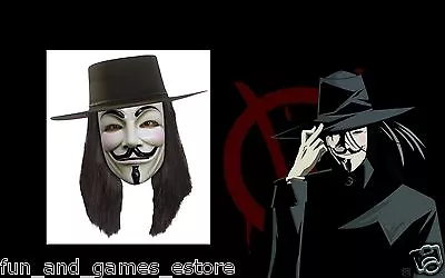 $48.68 • Buy V FOR VENDETTA Costume MASK, WIG, HAT SET Guy Fawkes Anonymous LICENSED NEW