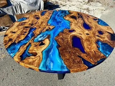 Classic Multi Wave Blue Epoxy Resin Round Coffee Table Dining Table Living Table • $3919