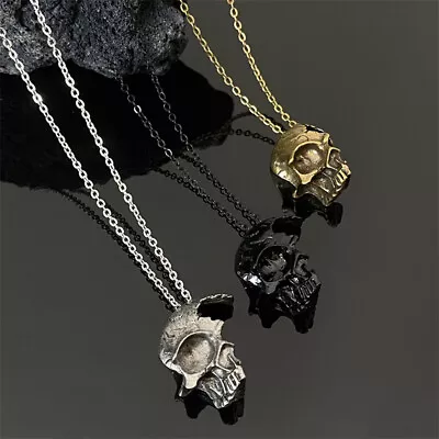 Punk Face Skeleton Skull Pendant Necklace Charm Halloween Women Men Jewelry Gift • $1.26