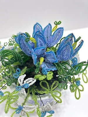 Vintage Beaded Flowers French Seed Bead Arrangement Multi Flower Stems Crocus • $95