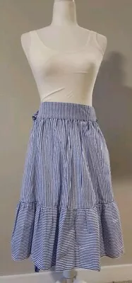 J Crew Blue White Striped Bow Midi Skirt W Pockets Small • $19.99