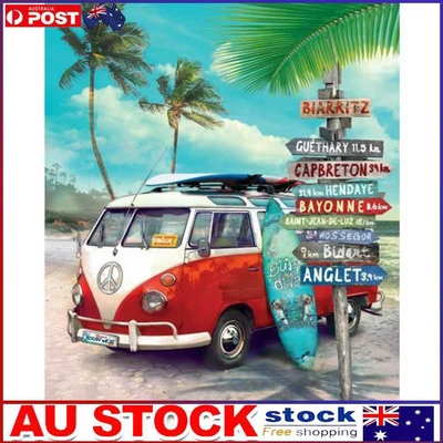 $12 • Buy Full Round Diamond Painting Beach Van DIY Mosaic Kits Wall Art Crafts Home Decor