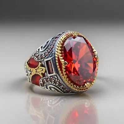 Garnet Red Men's Ring In 925 Sterling Silver Turkish Jewelry All Size • $46