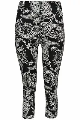 Women Printed 3/4 Length Leggings Ladies Stretchy Waist Skinny Pants Size 8-22 • £4.95