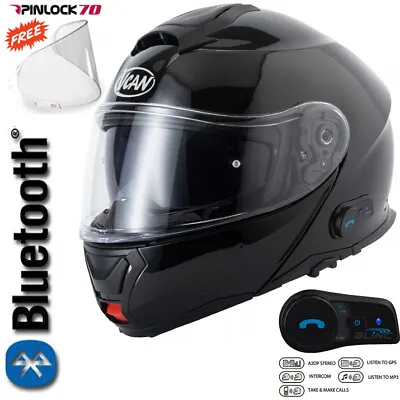 Vcan Blinc V272 Bluetooth Flip Front Motorcycle Helmet Mp3 Sat Nav Gloss Black • $248.96