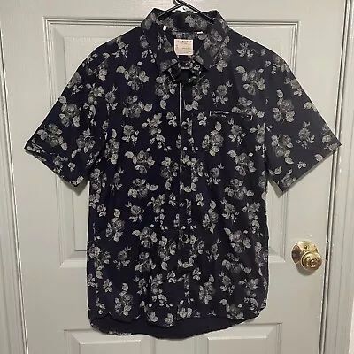 7 Diamonds Shirt Men’s Large L Blue Short Sleeve Button Up Floral All Over Print • $15.96