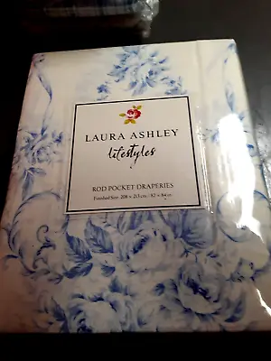 Laura Ashley Beauport Drapes Blue & White Roses-Light Airy-5 Pairs Available-NEW • $139.99