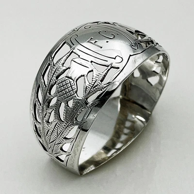 £55 • Buy SCOTTISH NAPKIN RING STERLING SILVER PIERCED THISTLE GEORGE VI Edinburgh 1945
