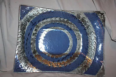 Vintage Blue & Silver Swirl Mercury Glass Decorative Serving Platter Bowl • $24.99