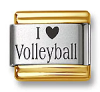 Italian Charm Bracelet Laser I Heart Volleyball Gold Trim Stainless Steel Link • $8.95