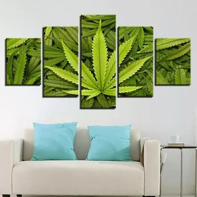 Green Weed Leaf 5 Piece Canvas Print Wall Art Poster Home Decoration • $161.80