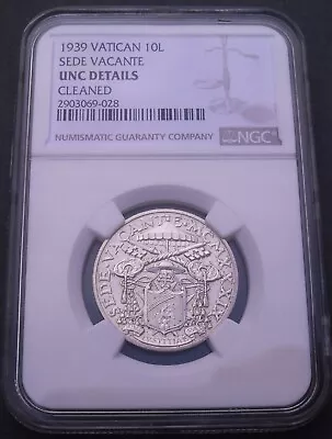 1939 Vatican 10 Lire  NGC  Unc. Details  Nice Silver Coin         # 1599 48-7 • $50