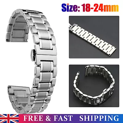 UK 18-24mm Straight Curved Ends Stainless Steel Metal Strap Watch Band Bracelet • £10.63