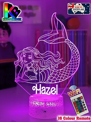 Barbie Mermaid Personalised Name Led Night Light Lamp White Crack + Remote • $49.99