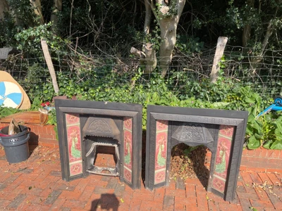 £100 • Buy Cast Iron Fireplaces Victorian Style.  Tiles Depict ‘Spring’ By Mucha