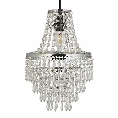 Terry Crystal Clear 5-Tier Beaded Chandelier Lamp Shade Jewel Drops Ceiling Fit • £16.80