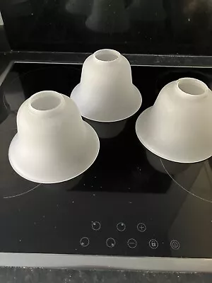 £20 • Buy Set Of 3 Vintage Frosted White Glass Bell Shaped Shades Light Fitting
