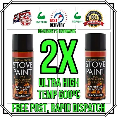 £13.99 • Buy 2 X “BIG CAN 400ml” High Temperature Spray Paint Stove Fire BBQ Exhausts *NEW*