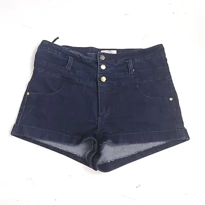 Supre Denim Jean Shorts Ladies L Navy Hot Pants Pinup High Waist Y2K Vintage • $12.87