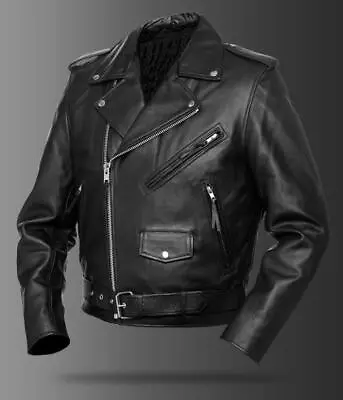 Mans Mens REAL LEATHER BIKER JACKET BRANDO ROCK PUNK • $102.33