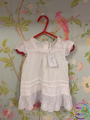 9-12 Months Zip Zap Girls Spanish Style White Top With Frills And Flowers • £8