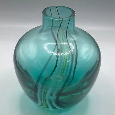 Vintage Caithness Glass Loch Kingfisher Blue Green Vase Colin Terris • £12