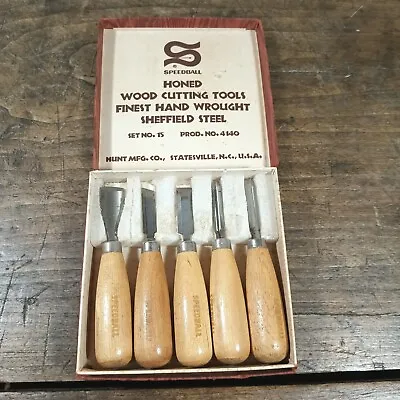 Vintage SPEEDBALL #15 5 Piece Chisel Set Honed Wood Cutting Tool Sheffield Steel • $65.99