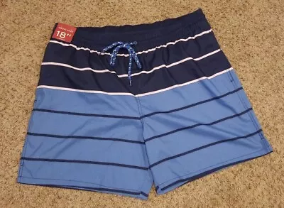 Merona Men's Size XL Swim Short Bathing Suit Blue White Stripe Pockets Brand New • $12