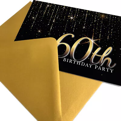 60th Birthday Party Invitations With Gold Envelopes - Premium Invites -  1-100pk • £2.15