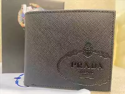 PRADA Bifold Wallet Logo Saffiano Leather Black Mens • $95.99