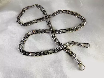 Stunning Antique Pocket Watch Chain 23g Silver Color 20  Heavy Gauge Dual Clasp! • $18.99