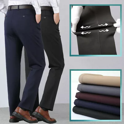 Mens High Waist Stretch Pants Classic Business Dress Suit Formal Long Trousers • $29.99