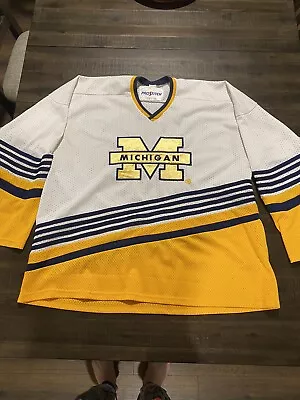 Vintage Made In USA Michigan Wolverines White Embroiderd Hockey Jersey XXL • $69