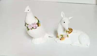 Vintage Maruri Masterpiece Bone China Enesco Quail Bird & Deer Figurines  3-3/4  • $37.49