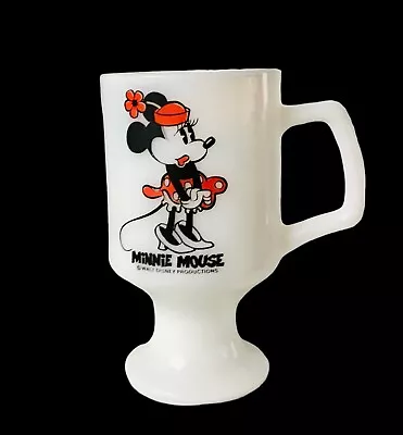 Vintage Minnie Mouse Coffee Mug Disney Pedestal Footed White Milk Glass • $17.50