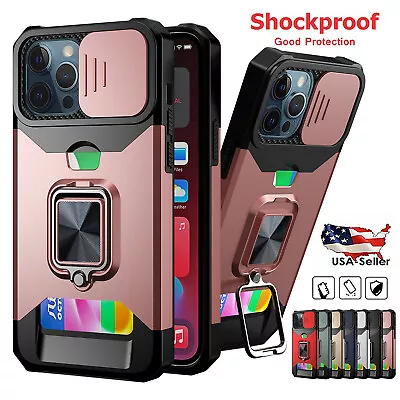 $15.28 • Buy Shockproof Ring Case For IPhone 14 13 12 11 Pro Max XS Card Holder Camera Cover