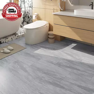 12 X24  Grey Marble Peel And Stick Floor Tile Bathroom Floor Tiles Peel And Stic • $26.13