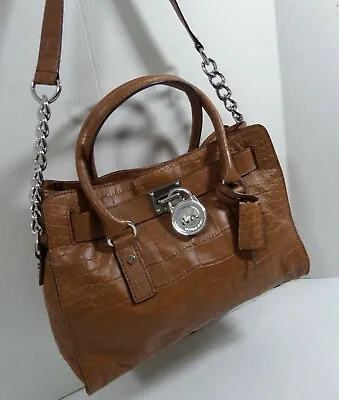 Michael Kors Hamilton Croc Pebble Brown Leather Shoulder Bag Purse • $162