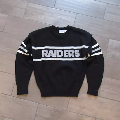 Oakland Raiders Sweater Adult Medium Black Knit Proline By Cliff Engle Vintage • $79.99